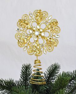 Christbaumspitze Blume Metall Glitter 21 x 12 cm Glitzer Weihnachtsbaum Spitze, Farbe:Gold
