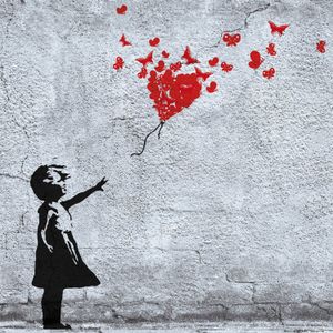 Mädchen Poster Kunstdruck - Mädchen Mit Luftballon Und Schmetterlingen, Banksy-Style (40 x 40 cm)