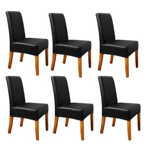 6 Stück Kunstleder Wasserdicht Einfarbiger Esszimmerstühle Stuhlüberzug, Universal Stretch Esszimmer Stuhlbezug Hussen, Schwarz