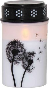 Star Trading 064-97-1 LED-Grablicht "Dandelion"Dekor: Pusteblume, weiß/schwarz, ca. 12x7 cm, flackernd, batteriebetrieben, Timer, outdoor,Vierfarb-Karton