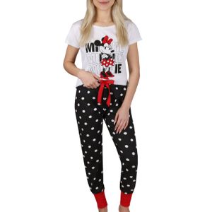 Minnie Mouse Disney Kurzarm-Baumwollpyjama für Damen in Schwarz und Weiß mit Tupfen S