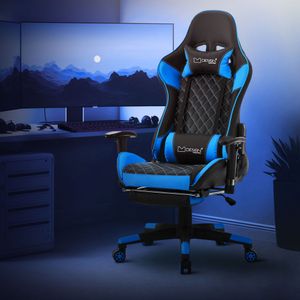 ML-Design Gamingstuhl mit Fußstütze, Schwarz/Blau, aus Kunstleder, ergonomisch