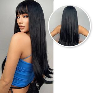 Schwarze Perücke - Langes glattes Haar - Damen perücken - Waschbar - Hochwertig - Langhaarperücken für Damen - 70cm