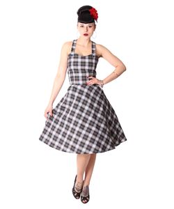 Zoja 50er retro Tartan Träger Latzkleid Petticoat Kleid v. SugarShock, Größe:S, Farbe:schwarz weiss