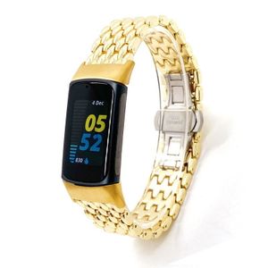Strap-it Fitbit Charge 5 Drache Stahlarmband (Gold)