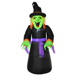 HOMCOM Aufblasbare Hexen Hexenkessel Figur Luftfigur Halloween Deko mit LED Beleuchtung Polyester Schwarz 100 x 100x 252 cm