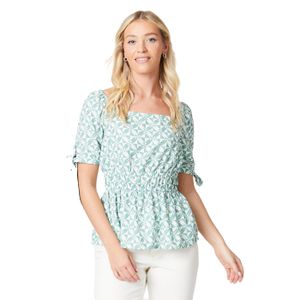 Dorothy Perkins - Bluse Bindemanschette für Damen Puffärmel DP5578 (42 DE) (Grün/Weiß)