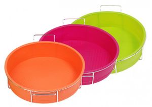 Silikon Backform 25 cm Ø - orange, grün oder pink - Silikonbackform mit Metallgestell - Tortenform silikon - Kuchenbackform - Kuchenform - Torte, Farbe:Orange