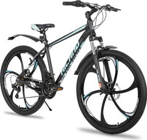 HILAND Mountainbike 26 Zoll mit 21 Gang, Aluminiumrahmen, Scheibenbremse, Federgabel,, MTB mit 6 Speichenräder Einteiliges Laufrad, Blau