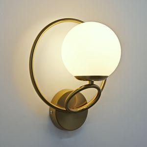 Merykoers Wandlampe Rund Wandleuchte Glasschirm und Gold Metallsockel Weiches Licht（E27-Glühbirne nicht enthalten）
