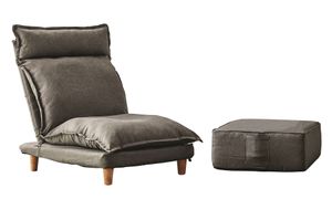 SalesFever Sessel mit Hocker | verstellbar | Textilbezug aus Webstoff | Beine Eukalyptusholz | B 64 x T 81 x H 80 cm | grau