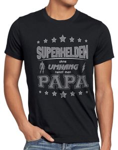 style3 Superhelden ohne Umhang nennt man Papa Herren T-Shirt Fun Shirt Vater Dad, Größe:L, Farbe:Schwarz