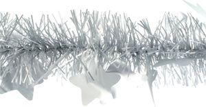 Weihnachtsgirlande Lametta mit großen Sternen 9cm x 2m silber matt