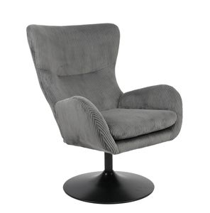 Hela Tische, Lounge-Sessel, Ohrensessel Samos - 360° drehbar - Breitcord Grau - gepolsterte Armlehnen - Breite Sitzfläche - Trompetengestell Schwarz