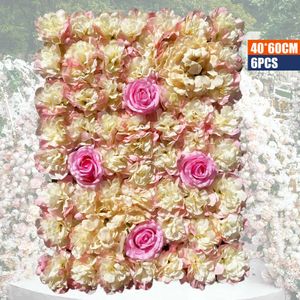 6ks Umělé květinové stěny Hedvábné hedvábné květiny Rose Wall Wedding Street Background Decor 40 * 60 cm Žluté růže