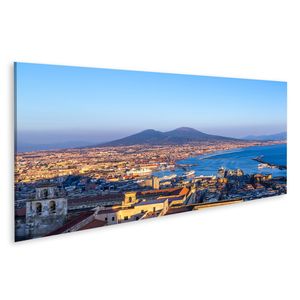 Bild auf Leinwand Napoli (Neapel) Und Den Vesuv Im Hintergrund Bei Sonnenuntergang In Einem Sommertag Italien Kampanien  Wandbild Leinwandbild Wand Bilder Poster 120x40cm Panorama
