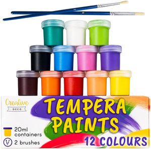 Creative Deco Tempera Farben Plakat-Farbe Set| 20 ml x 12 Töpfe | Abwaschbare Fingerfarben für Kinder | Hochpigmentierte und Intensive | Sicher und Ungiftig | Extra Deckkraft und Mattes Finish