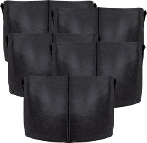 Intirilife 5x Vlies Pflanzsack in 56 Liter - 15 Gallon - 50 x 30 cm – Pflanzen Übertopf aus Vliesstoff mit Tragegriffen für Garten, Gewächshaus uvm. – Pflanzkübel Pflanzgefäß Pflanzbeutel