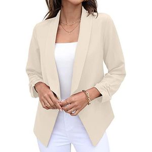 Damen Langarm Einfarbig Blazer Fashion Leicht Mantel Revers Cardigan Business Jacke Herbst  Aprikose,Größe:2xl