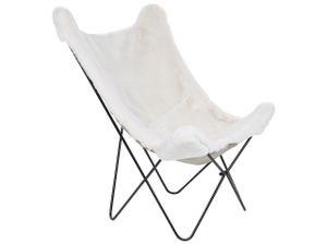 BELIANI Sessel Weiß Webpelz mit Haarnadel Metallgestell Retro Stil Butterfly-Sessel Schmetterlingssessel Flur Diele Wohnzimmer Schlafzimmer Sitzmöbel