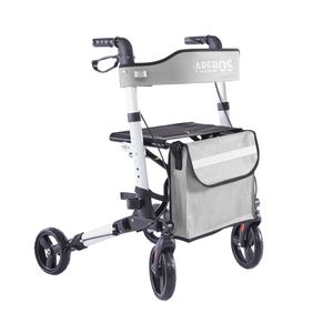 AREBOS Leichtgewicht Rollator, Rollatoren, 6-fach höhenverstellbar, bequeme Sitzfläche, Stockhalter, abnehmbare Einkaufstasche, zusammenklappbar, Grau