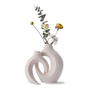 Keramik Vase Weiß Matt, 2er Set Keramik Vase Für Pampasgras, Vase Mit Loch Weiss Boho Zur Lagerung Von Trockenblumen& Frische Blumen, Blumenvase Deko