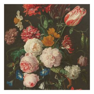 Holzbild - Jan Davidsz de Heem - Stillleben mit Blumen in einer Glasvase - Quadrat 1:1, Größe HxB:45cm x 45cm
