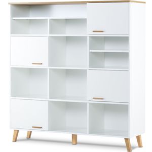 Konsimo Bücherregal Einlegeböden und 4 Türen "FRISK", Weiß, Spanplatte, Scandinavian, 150x160x46cm