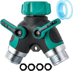Splitter 2 Weg 3/4 Zoll Wasserhahn Y-Anschluss mit Absperrventil, Gartenschlauch Splitter mit 4 Leakproof Unterlegscheiben 1 Band als Geschenk