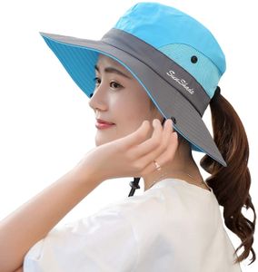 ASKSA Damen Sonnenhut UV Schutz Outdoor Hut Faltbar Wanderhut Gartenhut mit Verstellbare Kinnriemen, zweifarbig blau