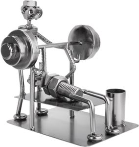 BRUBAKER Screw Man Bodybuilder Bench Press - metalowa figurka z uchwytem na długopis dla sportowców siłowych, siłowni, sportowców i kulturystów