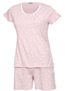 Damen Pyjama kurz mit Spitze rosa Größe M