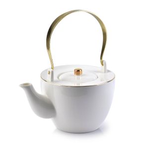 Sendez Kaffeekanne aus Porzellan mit Stövchen 800ml Teekanne Teebereiter Porzellankanne Kanne Weiß