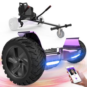 GeekMe Hoverboard mit Sitz, 8,5 Zoll All-Terrain-Hoverboards mit Hoverkart,Go-Kart mit Self Balancing Scooter, Offroad-Hoverboards mit Bluetooth-Lautsprecher,LED,Geschenk für Kinder Erwachsene