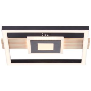 BRILLIANT schwarz braune LED Deckenleuchte Baldo |  warmweiß | 24 W  2600 Lumen  3000 Kelvin |  30x28cm | Holzakzente