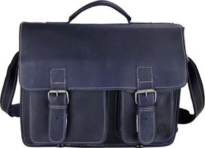Greenburry Aktentasche Leder Schultasche XL Lehrertasche Tasche 39x33cm New Buffalo blau Damen Herren Schule Uni Arbeit