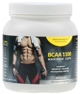 EXVital BCAA 1100 Maximum Caps, Aminosäure, 300 Kapseln in Spitzenqualität, mit Vitamin B6,Hergestellt in Deutschland