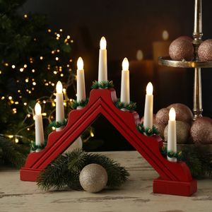 LED Fensterleuchter EMMA - Schwibbogen - 7 warmweiße LED - L: 39cm - Batterie - Timer - rot LED Fensterleuchter EMMA - Schwibbogen - 7 warmweiße LED - L: 39cm - Batterie - Timer - rot