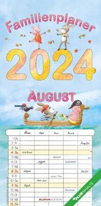 Familienplaner Cartoon 2024 - Familien-Timer 22x45 cm - mit Ferienterminen - 5 Spalten - Wand-Planer - mit vielen Zusatzinformationen - Alpha Edition