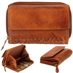 Braunes Leder Portemonnaie für Frauen mit horizontaler Vintage-Borte Q62