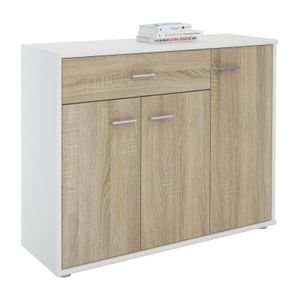 Sideboard ESTELLE Mehrzweckschrank,weiß/Sonoma Eiche mit 3 Türen und 1 Schublade, 88 cm breit