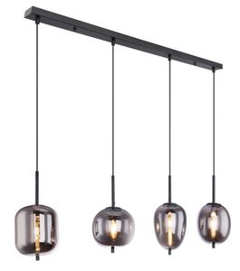 Globo Lighting Hängeleuchte Metall schwarz, Glas, Höhe kürzbar, 4 Hänger mit unterschiedlichen Gläser, LxBxH: 1000x185x1200mm, exkl. 4x E14 40W 230V