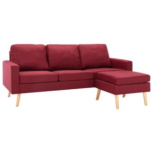 ❀ Hohe Qualität 3-Sitzer-Sofa Sofagarnitur Wohnlandschaft-Sofa Couch Relaxsofa mit Hocker Weinrot Stoff