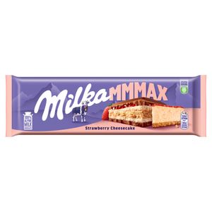 Milka Mmmax Biskuit-Käsekuchen-Füllung und Erdbeer-Füllung in Vollmilchschokolade 300 G