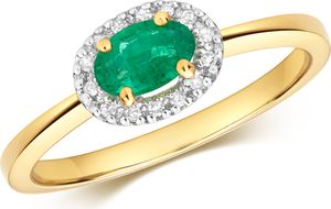 Funkelndes Feuer Edler 9 Karat (375) Gold Damen - Diamant Solitärring Brillant-Schliff 0.05 Karat H - PK mit Smaragd, 51 (16.2); TRS35656RSL