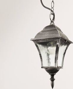 Hängelampe Außen Silber Antik Aluminium Glas Rustikal Pendelleuchte Balkon Garten