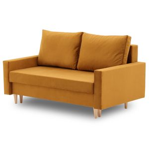 Sofa BELLIS 152 x 90 mit Schlaffunktion - Schlafsofa mit Bettkasten - Farben zur Auswahl - STOFF MONOLITH 48 Honigfarbe