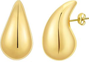 18K Ohrringe Dupes,Dicke Creolen für Frauen, leichte Waterdrop Hollow Open Hoops, hypoallergene 585 vergoldete Ohrringe Modeschmuck(Gold)