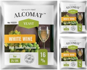 Alcomat White Wine HAT Yeast Weißweinhefe Gärhefe Wein Weinhefe Weißwein 25 bis 30 Liter aktive Trockenhefe bis 16% 3 Stück