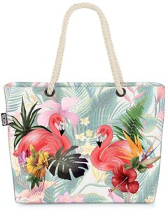 VOID Tropen Flamingos Strandtasche Shopper 58x38x16cm 23L XXL Einkaufstasche Tasche Reisetasche Beach Bag